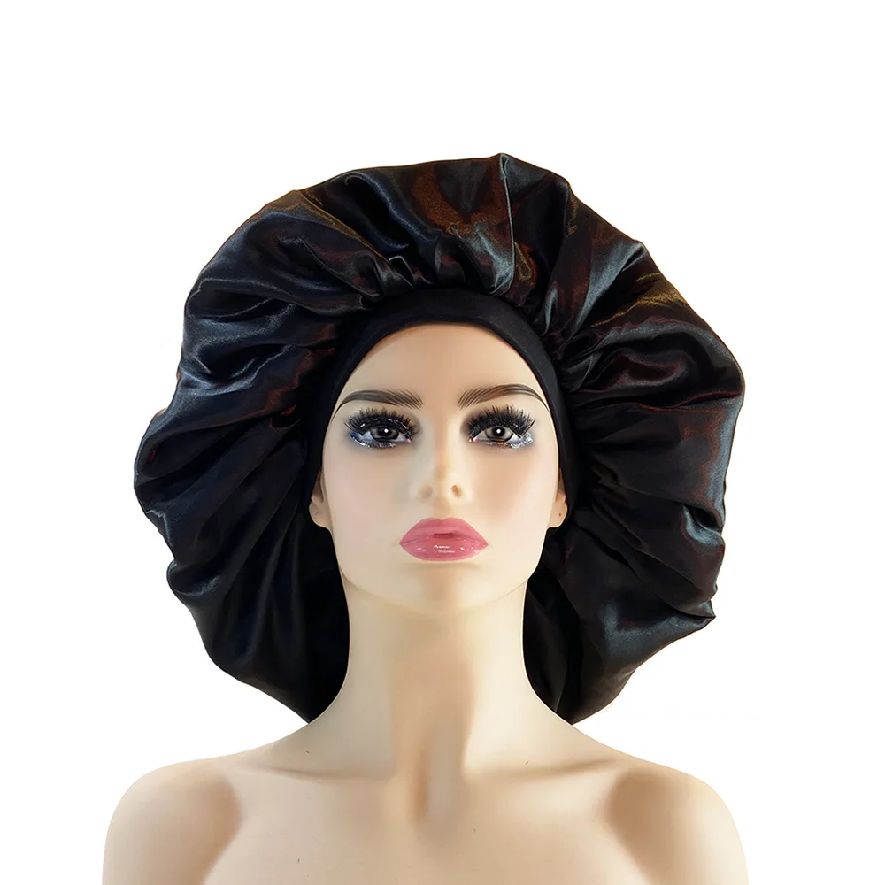 Luxury Jumbo Satin Bonnet Cap Wide Elastic Band Night Hair Care Cover Big Size 6