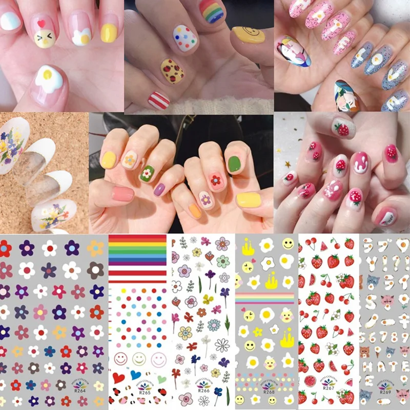 

1Pcs Nail Sticker Spring Rainbow Small Fresh Cute Flower Nail Sticker Net Red Waterproof Long-lasting Nail decals Can Be Tear