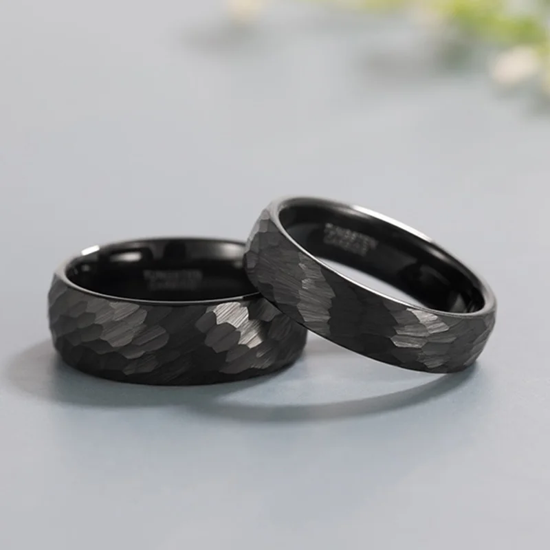 tigrade martelado tungstênio anéis de casamento para homem feminino preto escovado masculino banda de casamento conforto ajuste tamanho