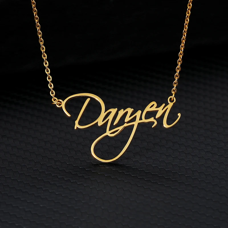 Name-Necklaces Chain Personalized Pendant Custom Stainless-Steel Silver-Color Jewelry