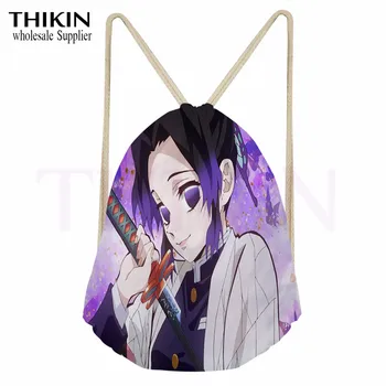 

THIKIN Unisex Drawstring Bags Demon Slayer Butterfly Lady Print Women Lightweight Backpack Travel Organizer Home Storage Bags