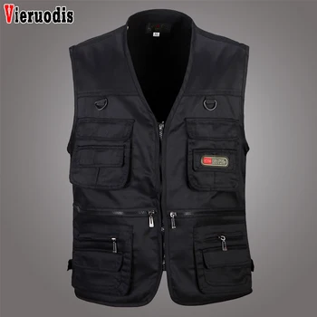 

Summer New Male Casual Multi Pocket 4 Colors Vest Men Photographer Shooting Outerwear Zipper Waistcoat Sleeveless Solid Jacket