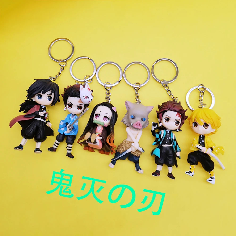 

Anime Demon Slayer Acrylic Keychain Brinco Blade Of Ghost Key Chain Kamado Tanjirou Cosplay Pompom Yaiba Keyring Pendant gift