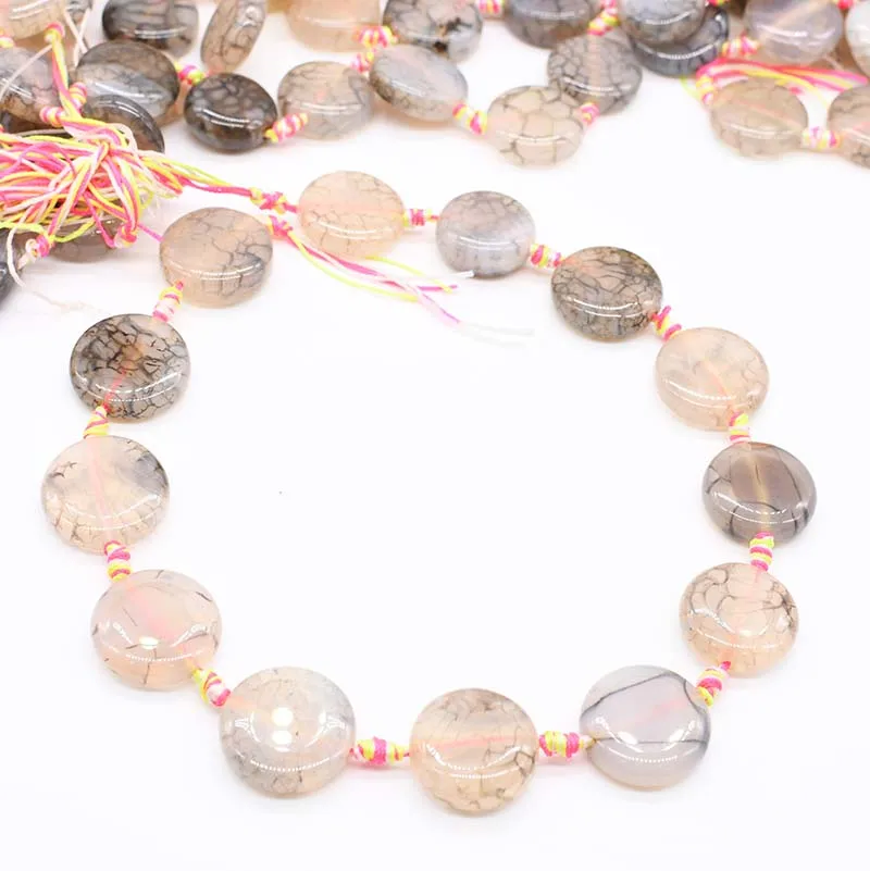 

1 Strands 22mm Natural Agates Coin Stone Beads For DIY Necklace Jewelry Making Loose 15" Fre