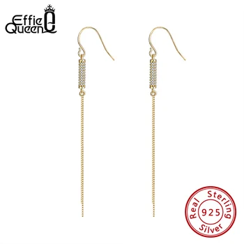 

Effie Queen100% 925 Sterling Silver Women Long Drop Dan Earrings AAAA Zircon Female Hook Earrings Fine Jewelry Party Gifts SE287