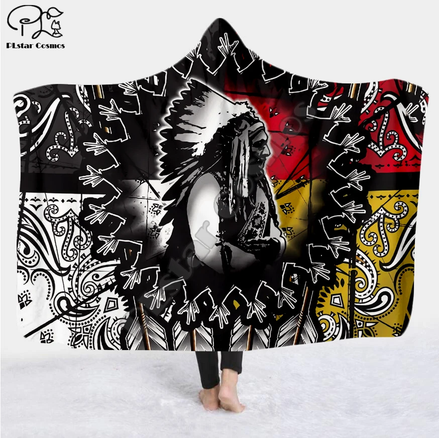 Черное индийское одеяло с капюшоном с изображением черепа воина буйвола, покрывало с 3D-принтом, одеяло для взрослых и детей, стиль-5