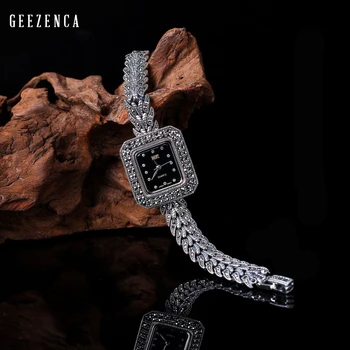 

925 Sterling Thai Silver Grain Shape Bracelet Watch Women Trendy Vintage Japan Movement Quartz Silver Watches Jewelry 2020016W