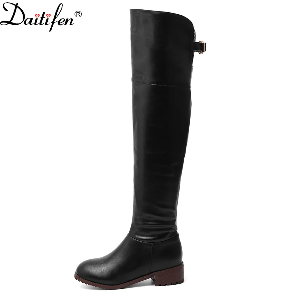 

DaitifeFashion Brand Boots But Knee Leather High Tube British Style New Autumn And Winter Plus Velvet Brown Long Tube