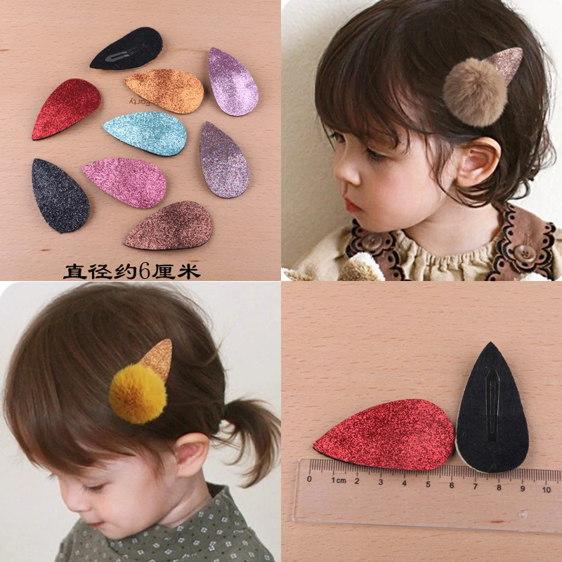 

high quality Glitter waterdrop shape wool felt patch girl hairspin 10pcs 60pcs cute ornament accessories hair clips jewelry