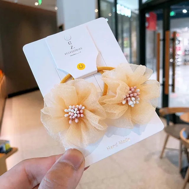 Oaoleer 2PCS/Set Novelty Net Yarn Flowers Elastic Hair Bands for Children Hair Circle Girl Hair Rope Rubber Band Ponytail Tie 4