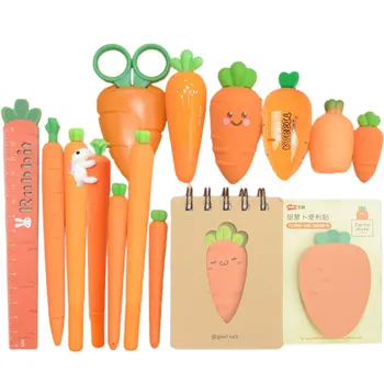 

Kawaii Stationery Set Creative Carrot Series Silicone Soft Pencil Case Penholder Organizer Bag Student Kids Birthday Gift