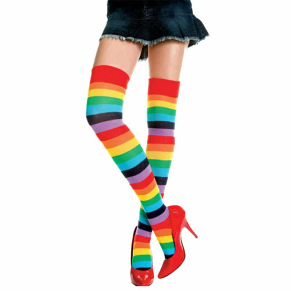 Красочные полосатые носки для дам и девушек, высокий каблук, сапоги длинные гетры хлопок, до середины колена носки Для женщин более гетры, подарок на праздник - Цвет: as picture
