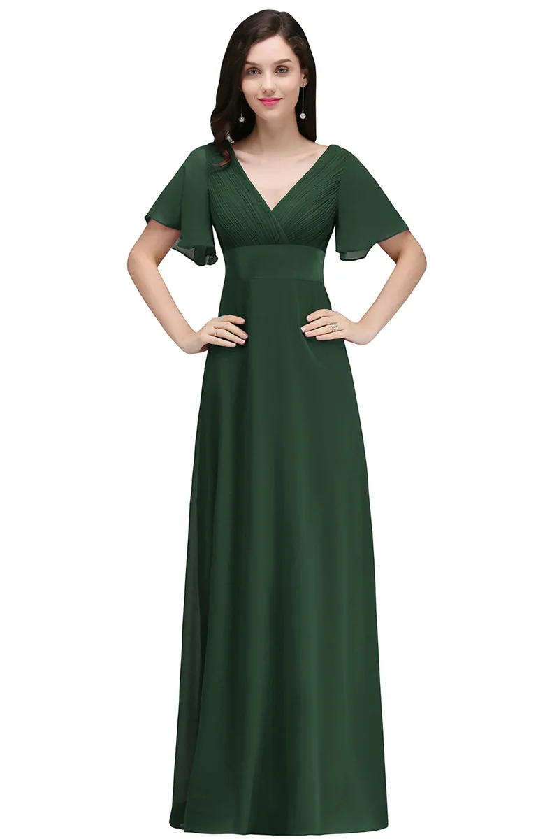 Robe de Soiree Longue шифоновое ТРАПЕЦИЕВИДНОЕ бордовое длинное вечернее платье сексуальное вечернее платье с v-образным вырезом фиолетовое зеленое ДРАПИРОВАННОЕ вечернее платье - Цвет: Dark green