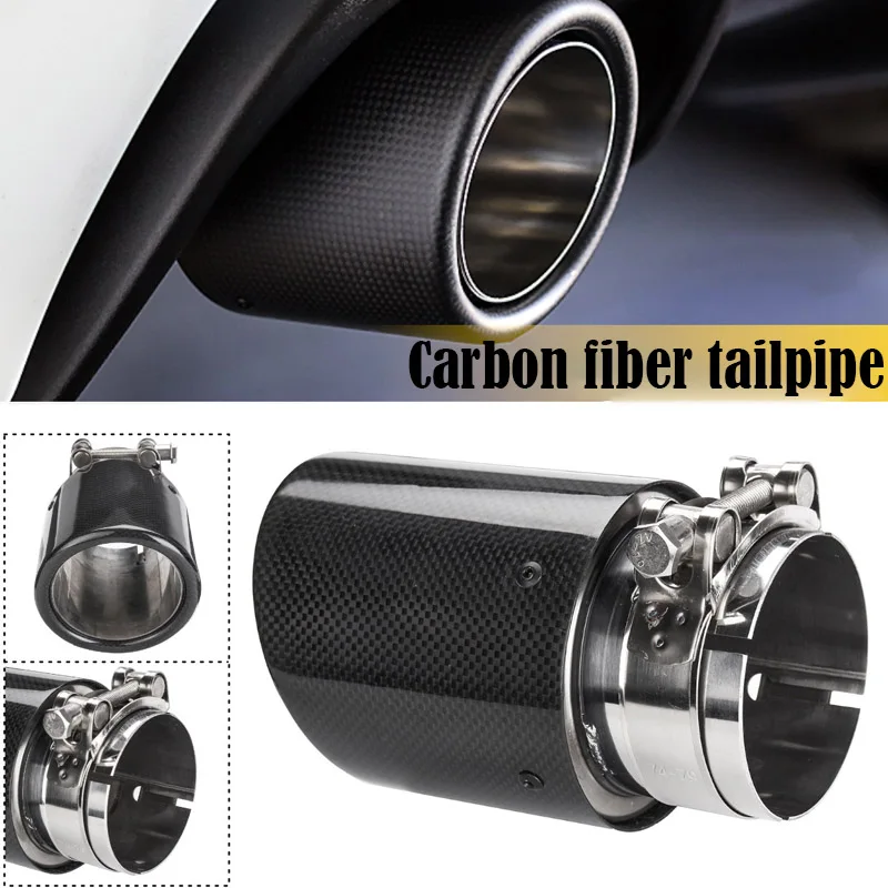 Ak Car styling Exhaust Tail Pipes Glossy Carbon Muffler Tip Tail End Stainless Steel Curly black For