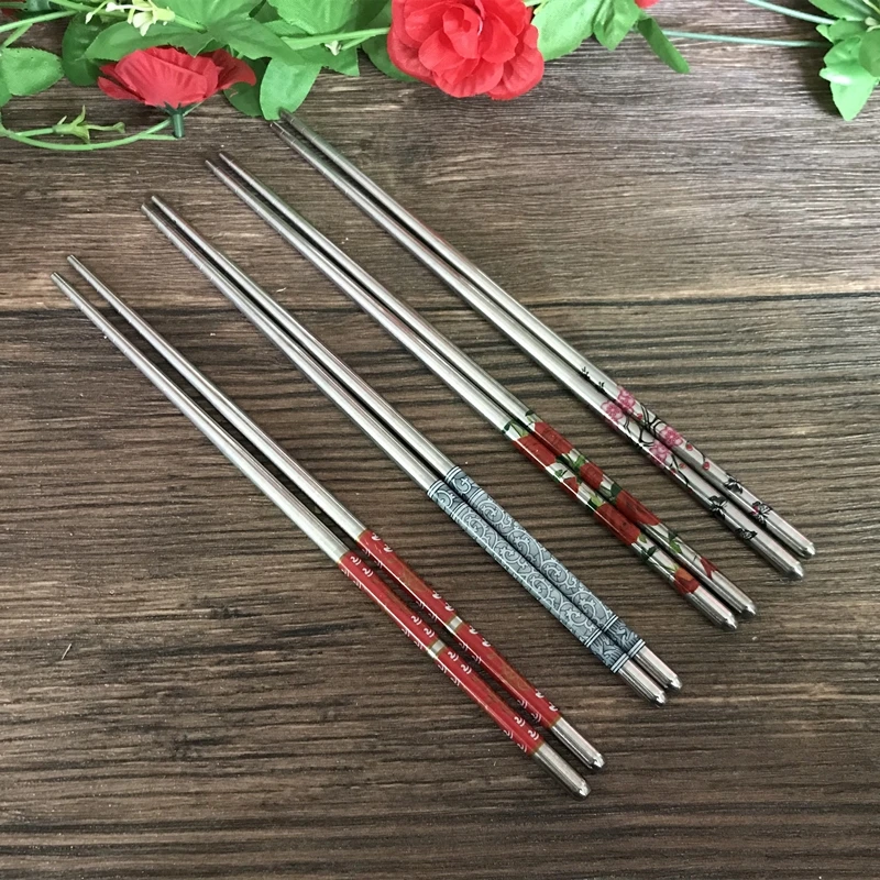 2021 Stainless Steel Chopsticks Length White Flower Patters Food Sticks Portable Reusable 23Cm Palillos Chinos new | Дом и сад