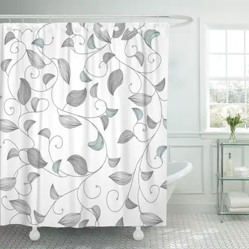 

Shower Curtain Blue Pattern Small Leafs Gray Baroque Modern Light Graphic Waterproof Polyester Fabric Set with Hooks
