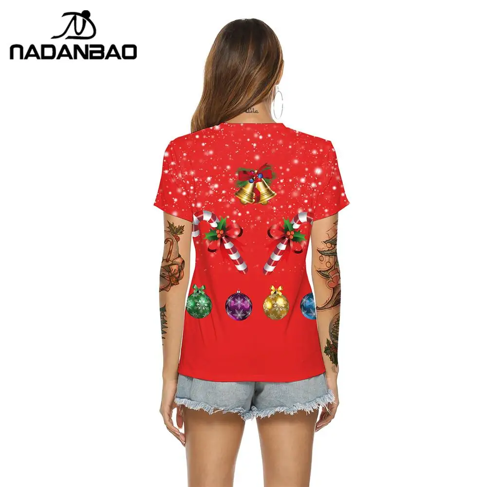 NADANBAO New Year Short Sleeve Tops For Women Merry Christmas T-shirt Elk Printing T Top Jingle Bell Female Clothing