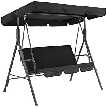 

Patio Swing Chair Cover 2Pcs/Set Universal Garden Chair Dustproof 3-Seater Outdoor Decoration Protective Cover ( Black)