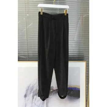 

Women Wool Blend Long Pants High Waist Zipper Casual Female Trousers 2020 New