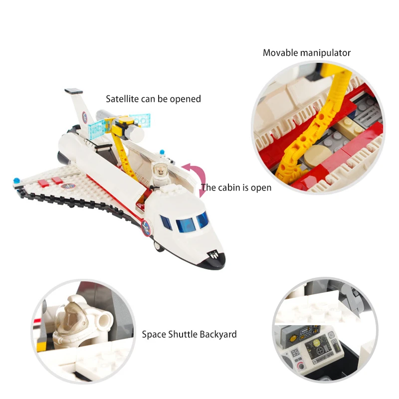 297Pcs City Spaceport Series Aerospace Space Technic Flight Space Shuttle Plane Building Block Compatible Legoing Toys For Kids