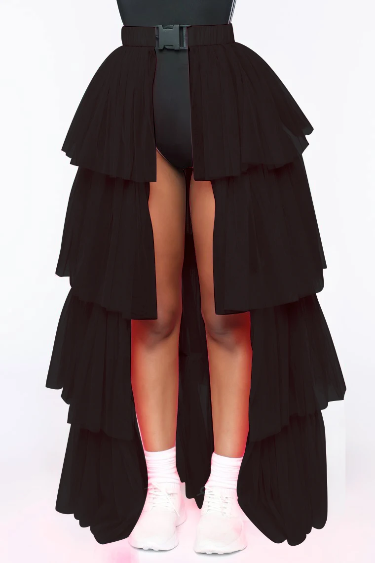 Bkld модная женская юбка с пряжкой и поясом высокие гофрированные длинные юбки неоновые зеленые ярко-розовые эффектные прозрачные сетчатые женские каскадные юбки - Цвет: black