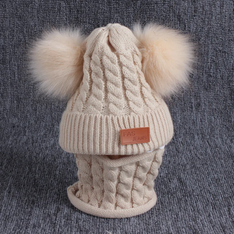 Шапка для новорожденных; детская зимняя теплая вязаная шапка для мальчиков и девочек; меховые шарики; помпон; однотонная теплая Милая шапочка; подарок