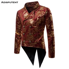 Мужской пиджак с принтом и стоячим воротником, двубортный смокинг, блейзер, винтажный костюм, пальто с длинным рукавом blaser masculino