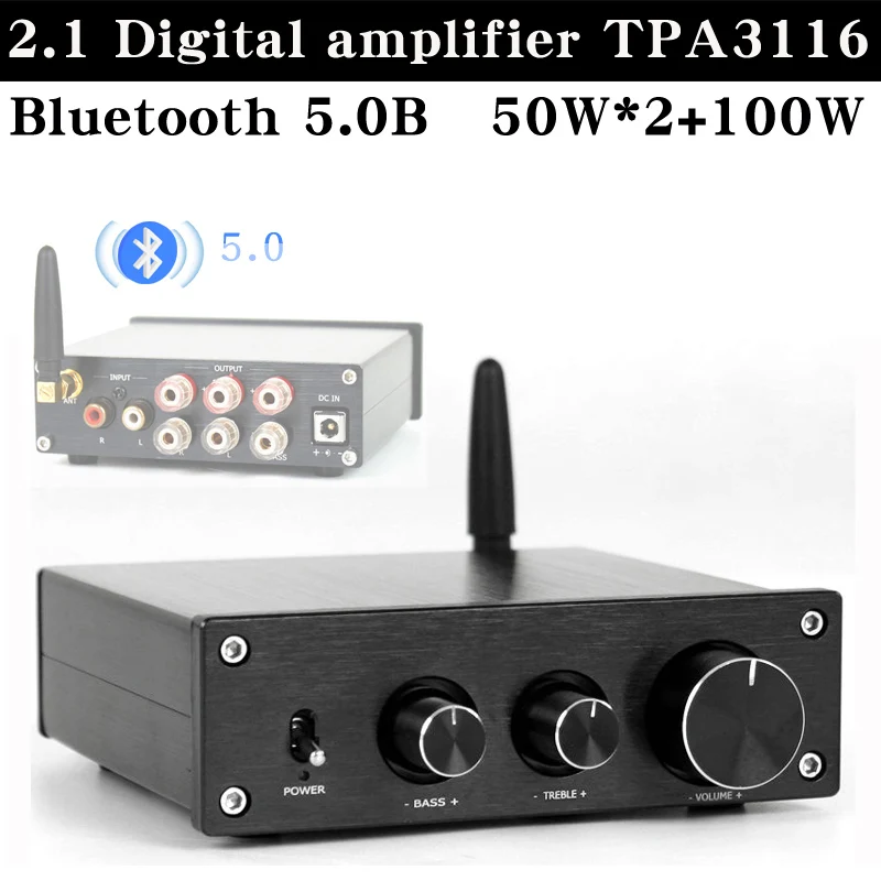 HIFIDIY The finished product machine 2.1 Subwoofer Speaker Amplifier TPA3116 Audio 50W*2+100W Sub AMP Independent Bluetooth  5.0 pre amp