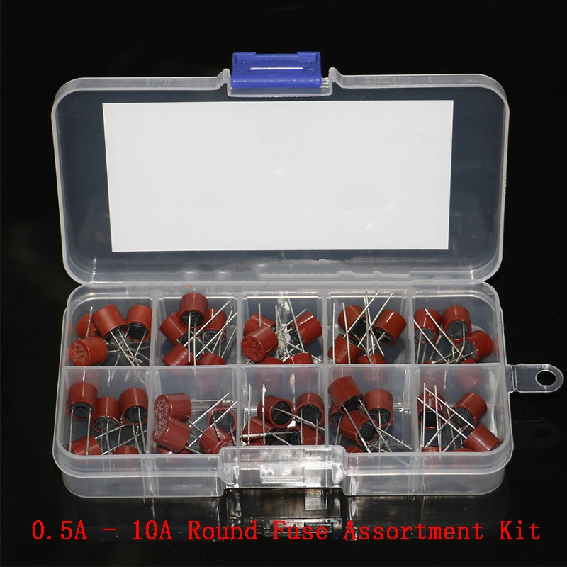 10value 50pcs LCD Cylindrical Fuse Square Fuse Red 250V Fuses Box Kit new 