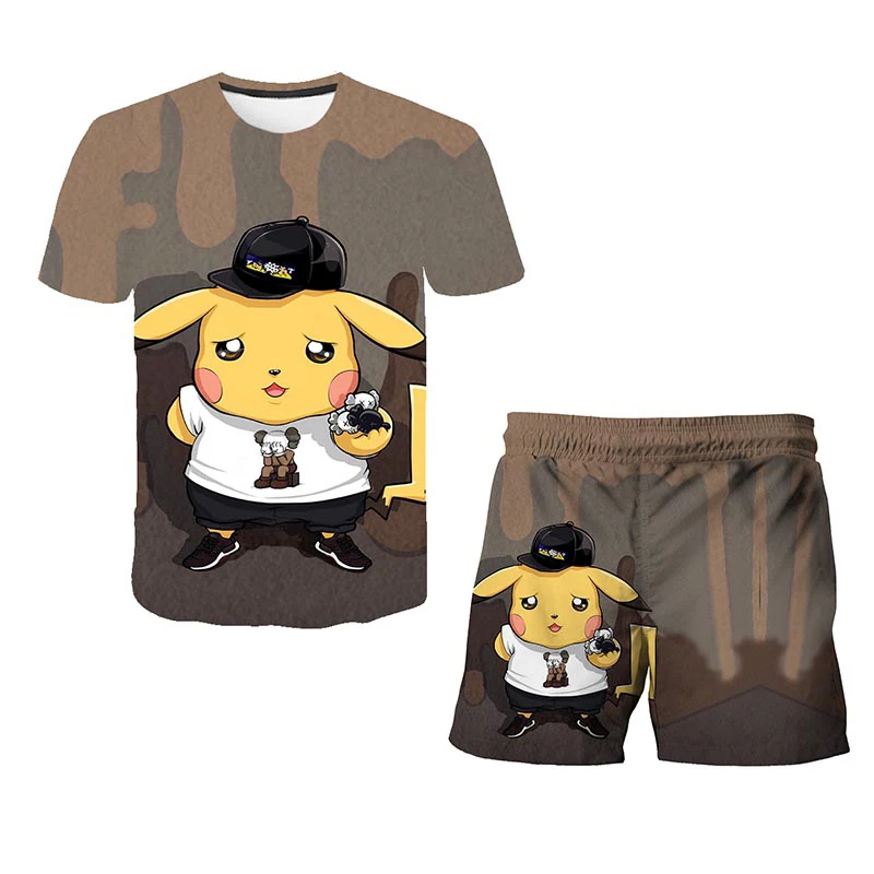 2022 New Children Sets Summer 3D Cartoon Suits Cute girl T Shirt Boys Girls Top + shorts 2pcs Sets Children Fashion Sets 4-14 Y