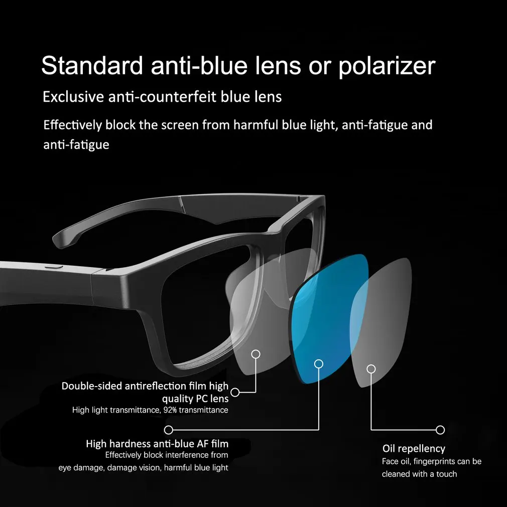 K1 Smart Wireless Headset Glasses 90mAh USB Car Sports Anti-Blu-ray Bone Conduction 5.0 Glasses Headphones