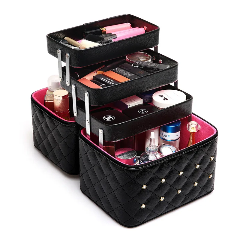 

Fashion Leather Cosmetic BAG Ins Hot Quality Famous Designer Drop Shipping Luxury 3 Layer Fashion Show Make Up Case DIAMOND