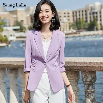 

Women Three Quarter Blazer Jacket Women Casual Patchwork Half Sleeve Work Suit Coat Office Lady Solid Slim Blazers Korea Fashion