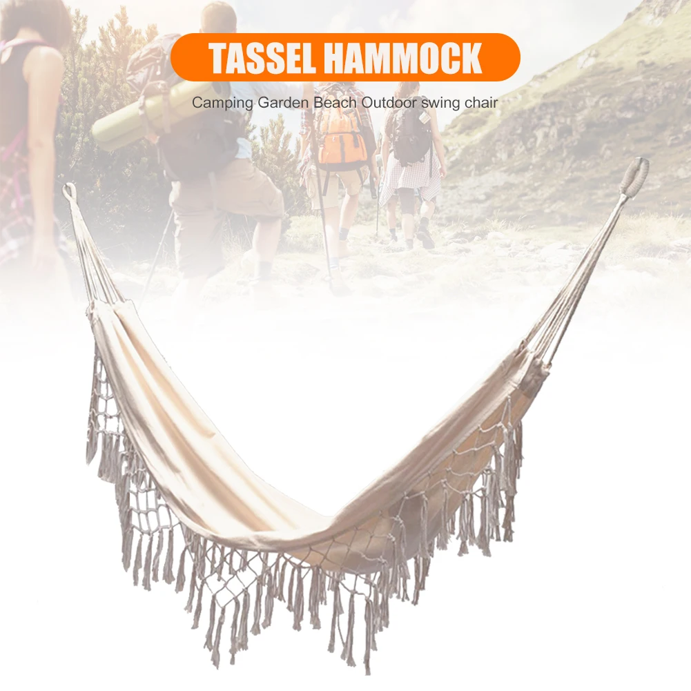 Tassels Hammock Boho Style Brazilian Macrame Fringed Deluxe Double Hammock Net Cotton Swing Chair Hanging Bed