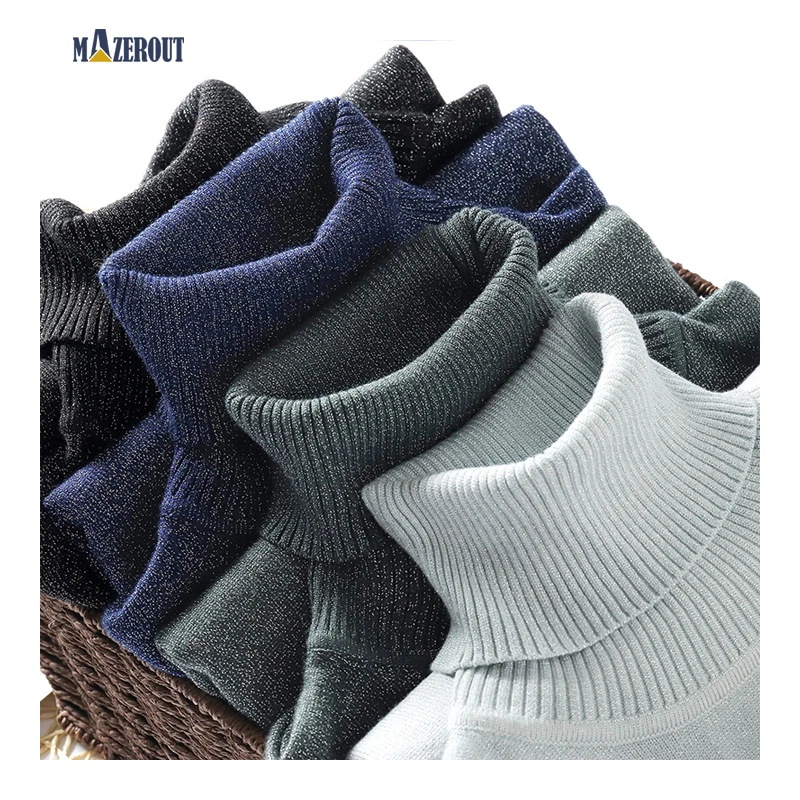 

MAZEROUT Woman Lady Girl New Simple Winter Autumn Spring Sweater High-collar Thick Knit Bright Thread Pullovers Elastic Fashion