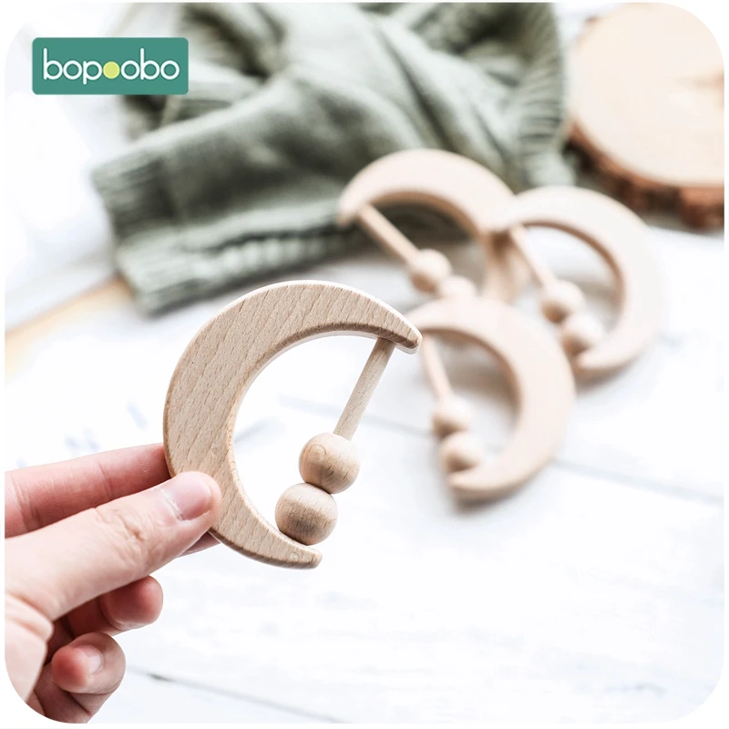 1pc Baby Toy Wooden Teether Food Grade Material Baby Rattle Wood Ring Baby Teether Crib Mobile Toddler Toys Baby Rattle For Kids
