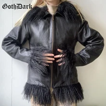 Goth Dark Faux Pu Leather Women Winter Gothic Coats Grunge Tassel Patchwork Black Autumn Jackets Punk Zip Up Fashion Streetwear