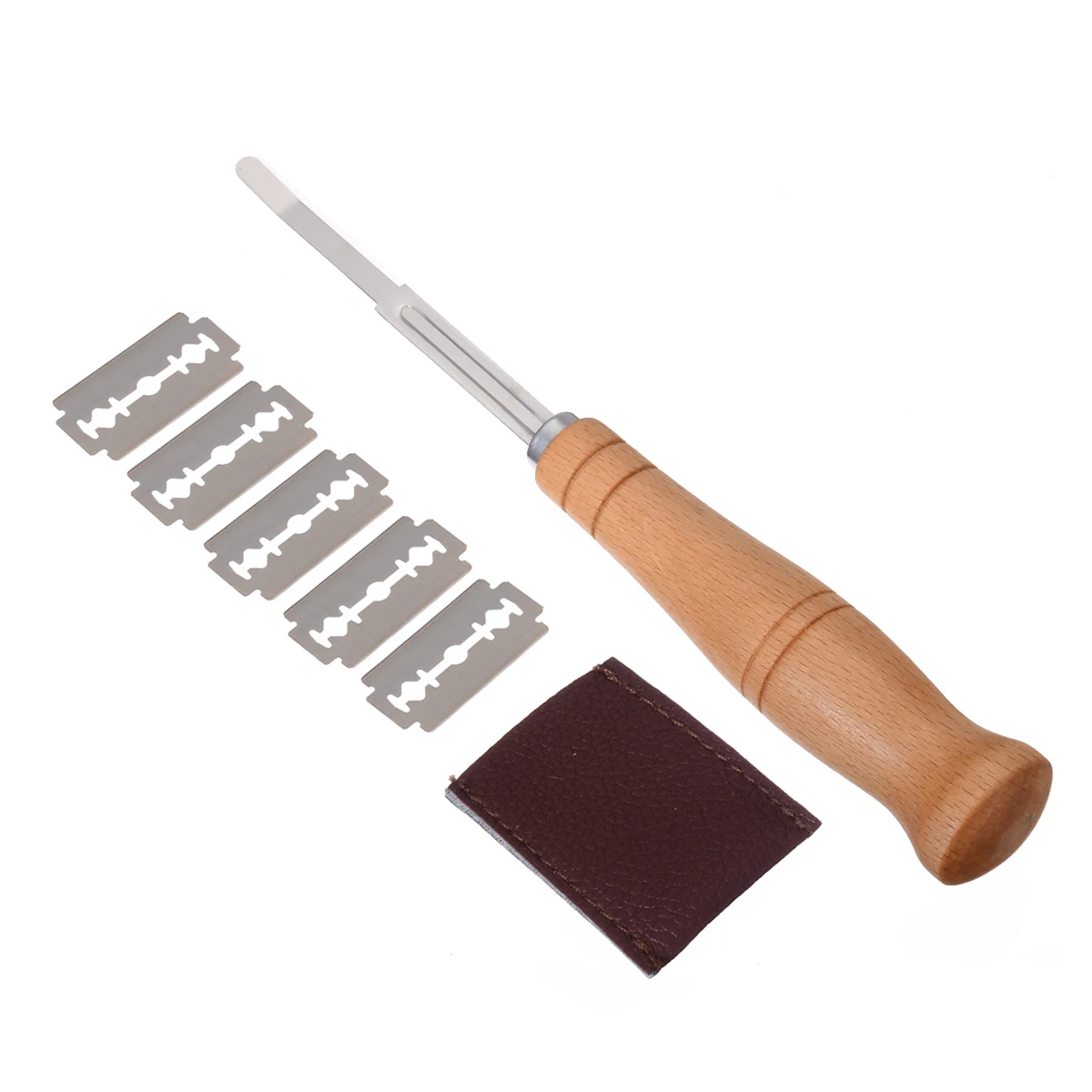 Baking Curved Bread Dough Cutter Wooden Handle Pastry Cutting French Toast Bagel Cutter Kitchen Tools With Cover Thin Blade