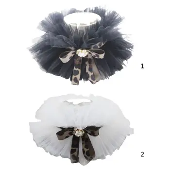 

Women Victorian Ruffled Mesh Chocker with Leopard Bowknot Detachable Fake Collar