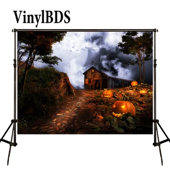 

VinylBDS Photography Backdrops Citrouille Halloween Background Forest Backdrop Wooden House Backdrop Backdrop Photo Studio Moon