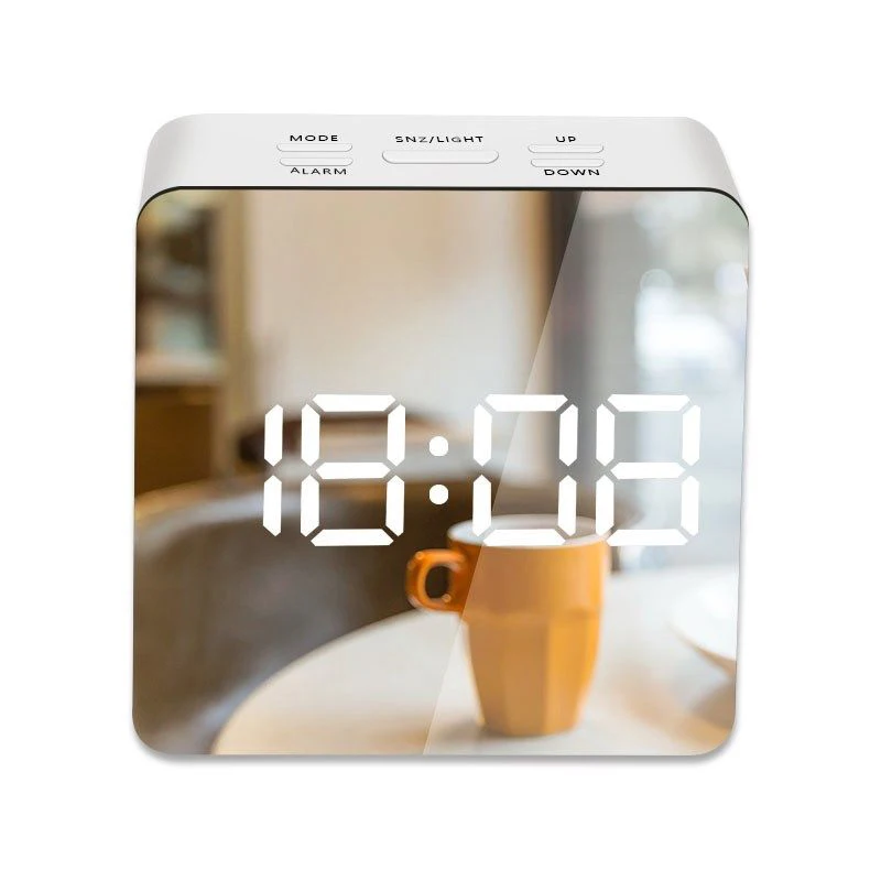 Зеркальный Цифровой будильник светодиодный Электронный температурный настенный Повтор часы USB многофункциональные часы ночник для дома и офиса - Цвет: 8.1x8.1x3.4cm