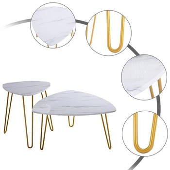 

[84x83x46cm] 2 Sets Side Table Marble Iron Feet Coffee Table Side White