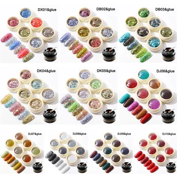 

Hot 6 Colors Women Nail Sequins Set Mirror Effect Nail Glitter Powder with Sealant CNT 66