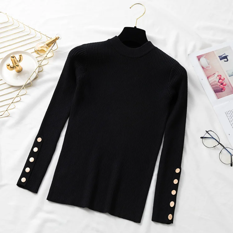 Colorfaith/Новинка года; осенне-зимние женские свитера с круглым вырезом на пуговицах; вязаные топы в минималистическом Корейском стиле; однотонные SW063 - Цвет: Черный