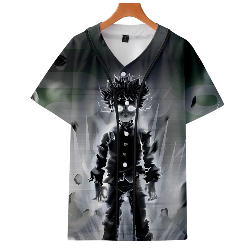 Аниме Mob Psycho 100 3D бейсбольная рубашка для мужчин мультфильм лето тонкий короткий рукав бейсбольная рубашка для мужчин Harajuku Mobu Saiko Hyaku рубашка
