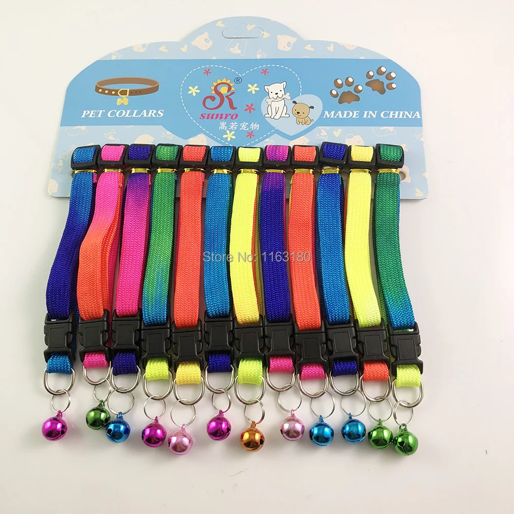 

24pcs/lot Rainbow Color Pet Collar with Bell Identification Collars Pet Dog Cat Puppy Kitten Soft Nylon Collars