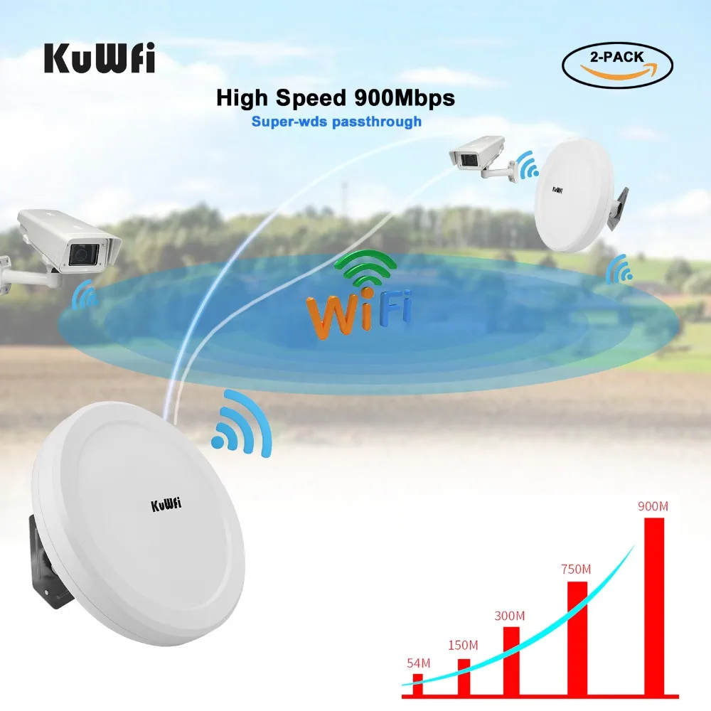 5g wifi amplifier KuWFi 900Mbps Outdoor Wireless Wifi Bridge  5.8G Wireless Repeater/AP Router Point to Point 3-5KM Wifi Coverage 24V POE Adapter wifi router for home