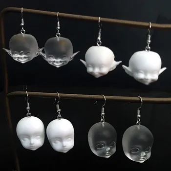 

Creative Funny Handmade Smiling Elf Dolls Head Dangle Earrings for Women Girls White Transparent Exaggerated Drop Earrings