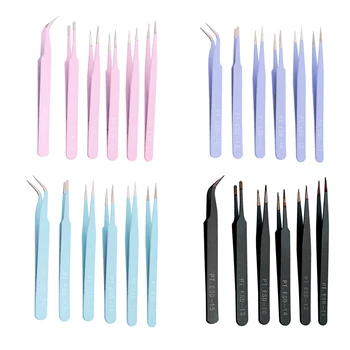 

6PCs/Set Stainless Steel Tweezers ESD10 11 12 13 14 15 Anti-Static Tweezers Repair Tool Kit Beauty Manicure DIY Tweezers 4 Color
