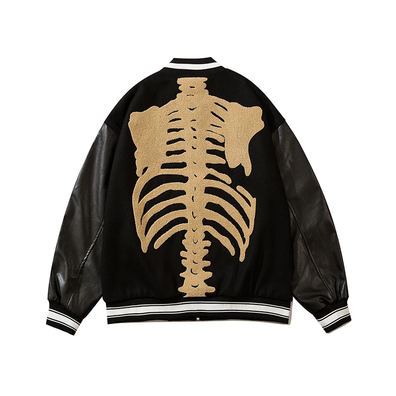 Giacca da College Patchwork in osso peloso uomo donna stampa scheletro Hip  Hop Streetwear College Bomber jacket uomo Harajuku Bomber cappotti|Jackets|  - AliExpress